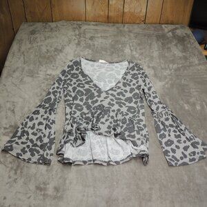 Altar’d State Leopard Print Bell Sleeve Peplum Blouse – XS